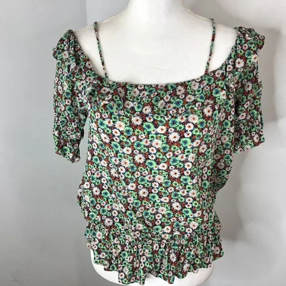 Zara Womens Top Size Medium Floral Print Shoulder Straps Elastic At Waist - Picture 2 of 10